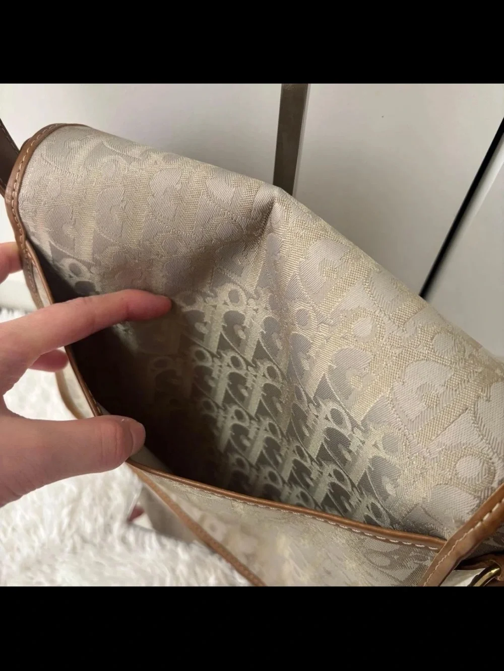 Dior Beige Monogram Crossbody with Brown Trim